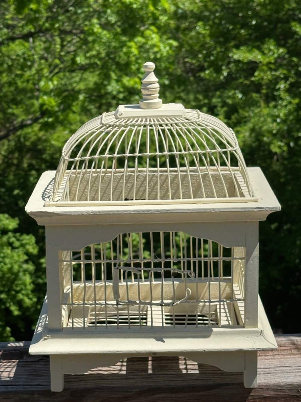 Vintage Cream Color wood and wire Decorative Birdcage - Picture 1 of 8